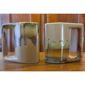 Set/4 Rodolpho Padilla Mexico Drip Glaze Stoneware Coffee Mugs Pastel Multi VTG